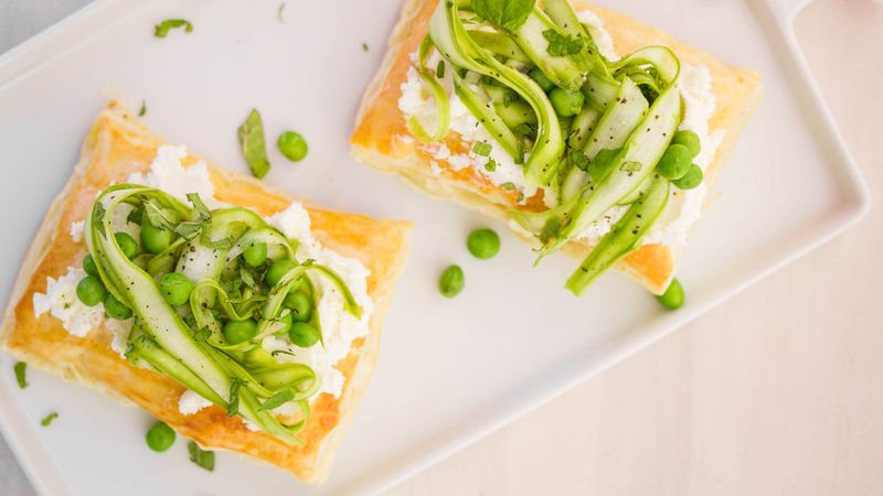 Shaved Asparagus and Goat Cheese Tarts