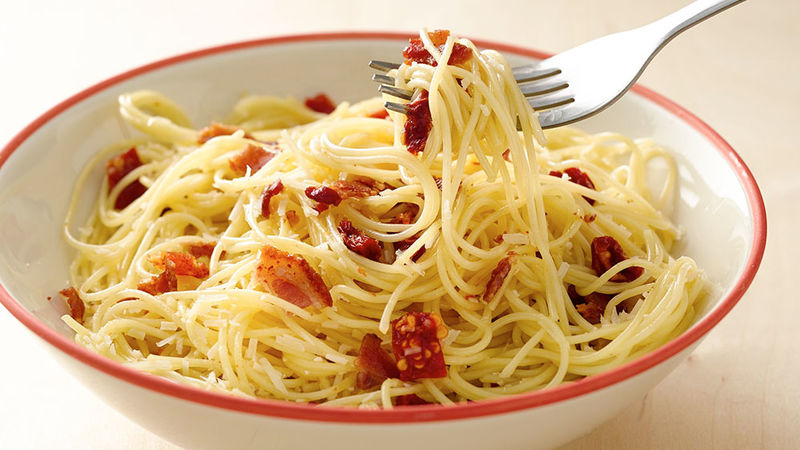 Sun Dried Tomato Angel Hair Pasta With Bacon Recipe Pillsbury Com