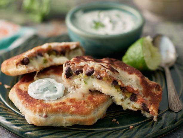 Double Bean Biscuit Pupusa with Cilantro Lime Crema