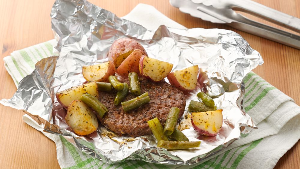 Seasoned Burger and Potato Foil Packs Recipe