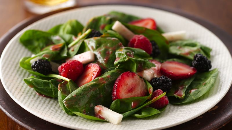Triple Berry and Jicama Spinach Salad 