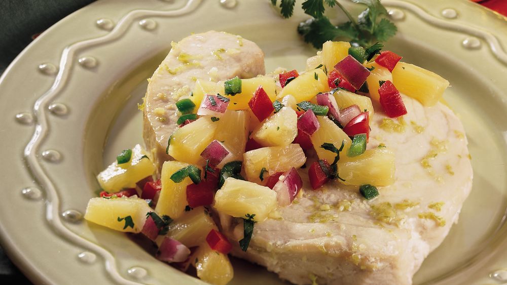 GarlicLime Swordfish with Pineapple Salsa recipe from