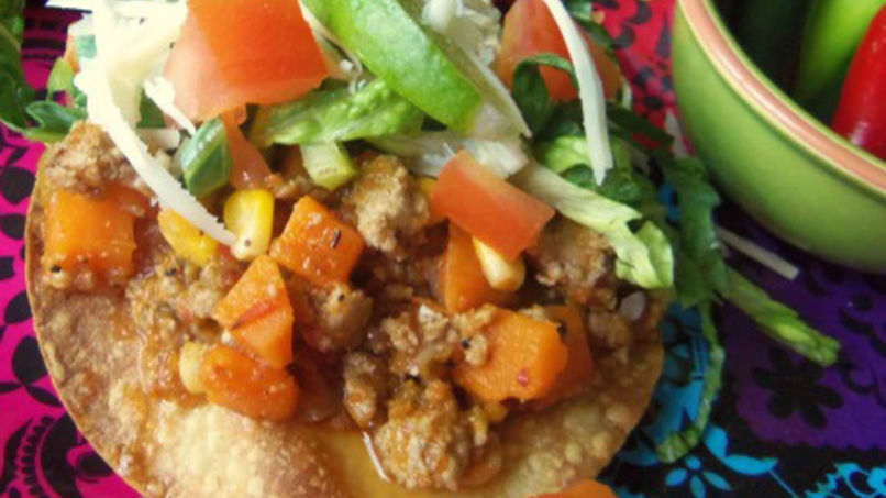 Sofrito Turkey Tostadas with Sweet Potato