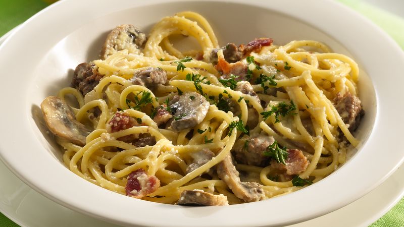 Ground Beef and Mushroom Carbonara Recipe 