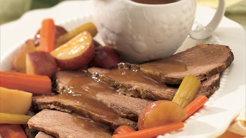Slow-Cooker Beef Roast and Vegetables with Horseradish Gravy
