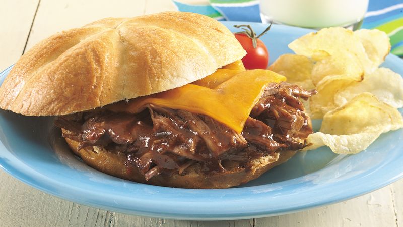 Slow-Cooker Barbecued Chili Beef and Cheddar Sandwiches