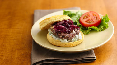 Caramelized Red Onion-Feta Burgers