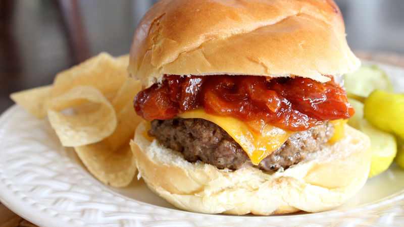 Steakhouse Cheddar Burger With Warm Bacon BBQ Sauce