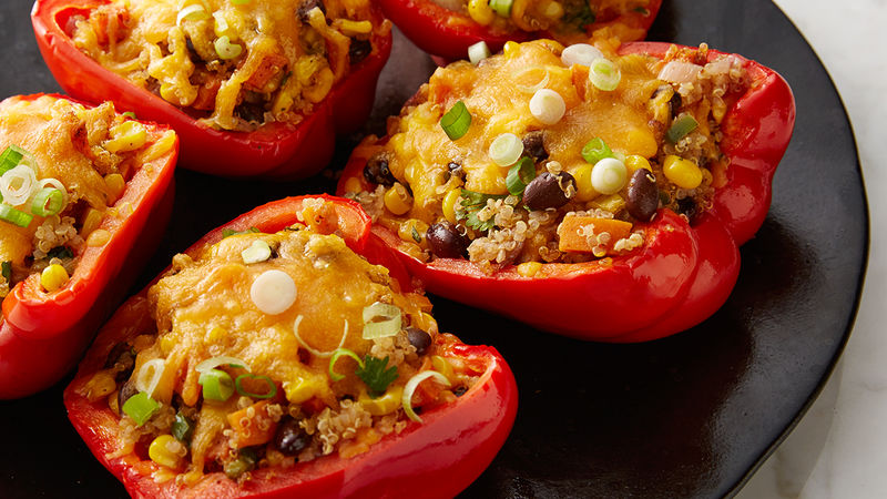 Black Bean Corn And Quinoa Stuffed Peppers Recipe Tablespoon Com