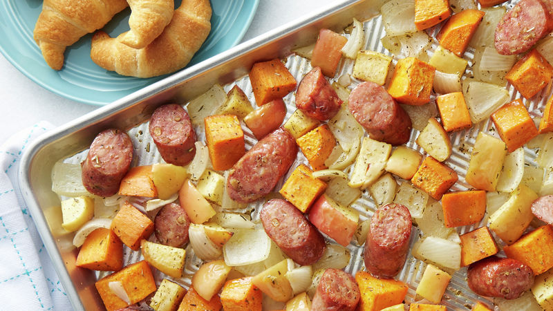 Sheet Pan Chicken Sausage With Fall Vegetables Recipe Pillsbury Com