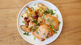Mexican Chili-Roasted Chicken, Cauliflower, Potatoes and Cilantro