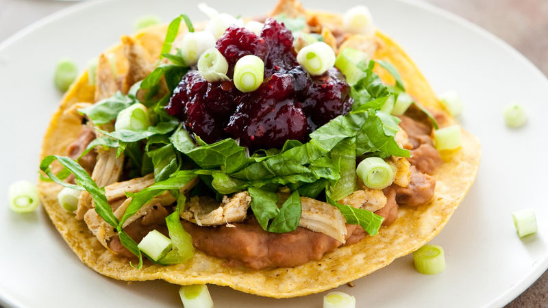 Turkey Tostadas with Cranberry Chipotle Sauce