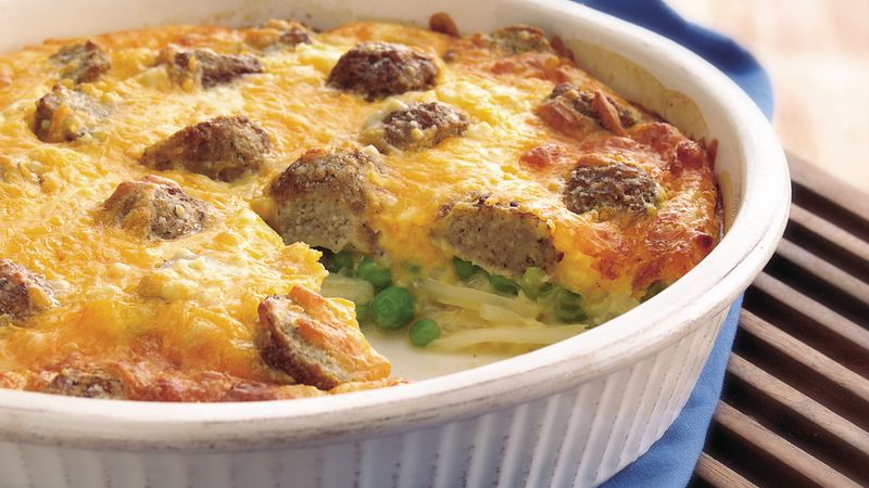 Impossibly Easy Cheesy Meatball Pie