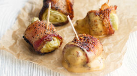 Bacon Wrapped Artichoke Bites with Chipotle Aioli
