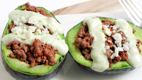 Ground Beef Stuffed Avocados with Creamy Cilantro Sauce-image