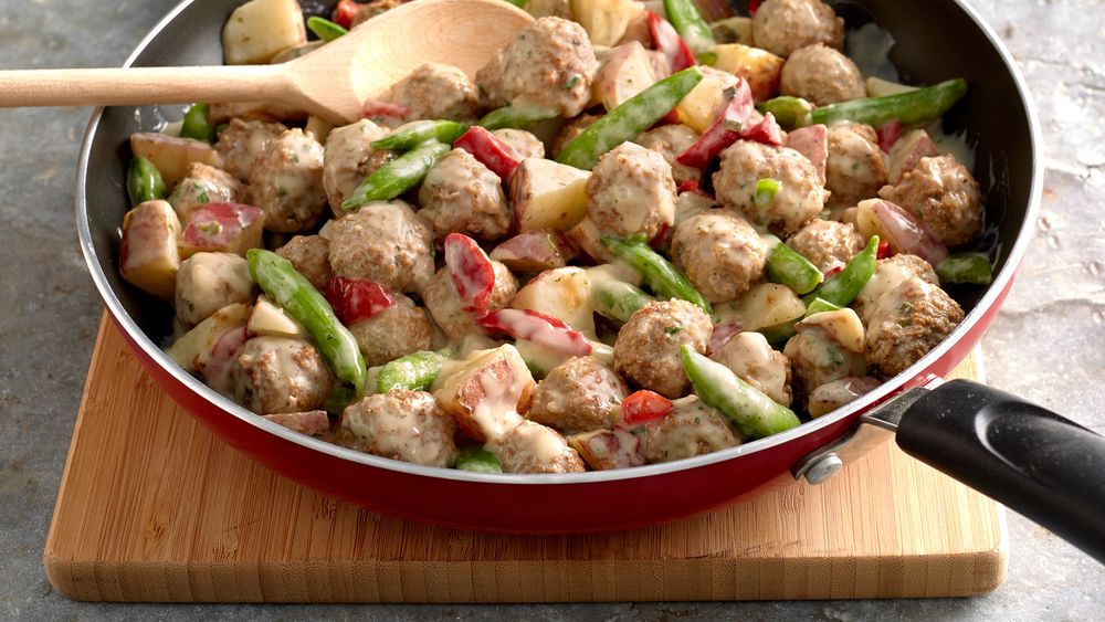 Creamy Meatball and Garden Vegetable Skillet recipe from